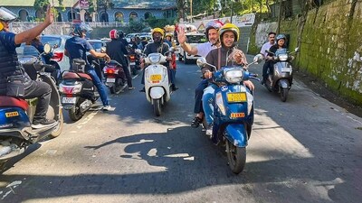 To reach Thanhawla's residence, the Congress MP rode pillion on a two-wheeler. (PTI) To reach Thanhawla's residence, the Congress MP rode pillion on a two-wheeler. (PTI)