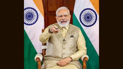 Prime Minister Narendra Modi attends the inauguration of the Global Maritime India Summit (GMIS) 2023 via a video conference, on Tuesday. (PTI)