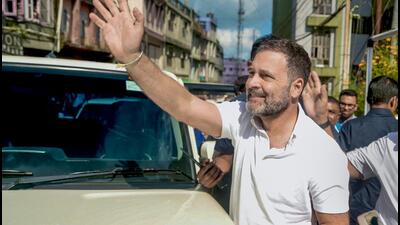 Rahul Gandhi in Mizoram on Tuesday. (PTI) Rahul Gandhi in Mizoram on Tuesday. (PTI)