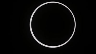 Moon completing the maximum eclipse during the 'Ring of Fire' solar eclipse in Capitol Reef National Park, Utah on October 14, 2023. (George Frey/Getty Images) Moon completing the maximum eclipse during the 'Ring of Fire' solar eclipse in Capitol Reef National Park, Utah on October 14, 2023. (George Frey/Getty Images)