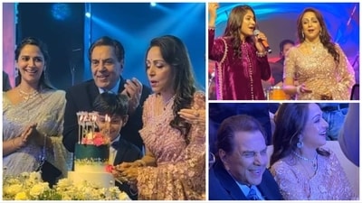 Hema Malini with Dharmendra, Esha Deol and Ahana Deol at her birthday bash. Hema Malini with Dharmendra, Esha Deol and Ahana Deol at her birthday bash.
