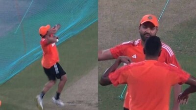 Rohit Sharma was spotted bowling to Ravindra Jadeja at the nets on Tuesday Rohit Sharma was spotted bowling to Ravindra Jadeja at the nets on Tuesday
