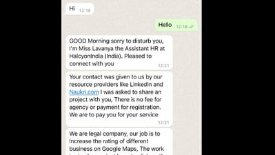 Text message with the WhatsApp scammer. (x/@ChettyArun ) Text message with the WhatsApp scammer. (x/@ChettyArun )
