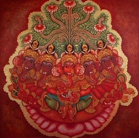 Arpitha Reddy’s mural-style paintings are displayed at this exhibition. Arpitha Reddy’s mural-style paintings are displayed at this exhibition.