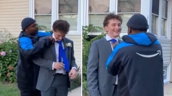 Eligha Bryant helped Luke Breier secure his tie in a random act of kindness (FOX 32 Chicago screenshots)