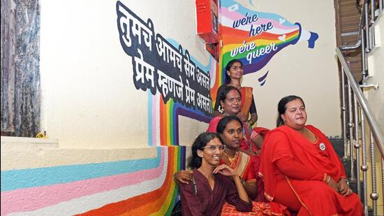 Members of LGBTQ+ community, during the top court’s hearing, at Humsafar trust in Mumbai on Tuesday. (ANI)