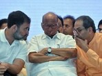 Opposition's Indian National Developmental Inclusive Alliance (INDIA) leaders Rahul Gandhi, Sharad Pawar and Uddhav Thackeray during a press conference after the bloc leaders meeting, in Mumbai Opposition's Indian National Developmental Inclusive Alliance (INDIA) leaders Rahul Gandhi, Sharad Pawar and Uddhav Thackeray during a press conference after the bloc leaders meeting, in Mumbai