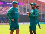 Pakistan's Director of Cricket Mickey Arthur, interacts with skipper Babar Azam during a practice session
Pakistan's Director of Cricket Mickey Arthur, interacts with skipper Babar Azam during a practice session