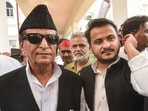 Samajwadi leader Azam Khan and his son Abdullah Azam (R).