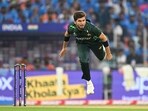 Shaheen Shah Afridi bowls during the 2023 ICC Men's Cricket World Cup one-day international (ODI) match between India and Pakistan at the Narendra Modi Stadium