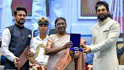 Telugu star Allu Arjun was honoured with the Best Actor Award. (ANI) Telugu star Allu Arjun was honoured with the Best Actor Award. (ANI)