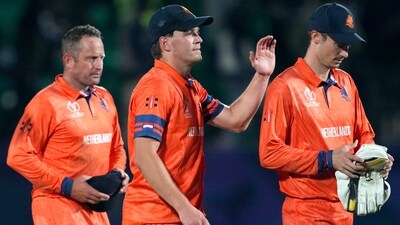 Netherlands skipper Scott Edwards and and teammates celebrate during the match against South Africa (ANI) Netherlands skipper Scott Edwards and and teammates celebrate during the match against South Africa (ANI)