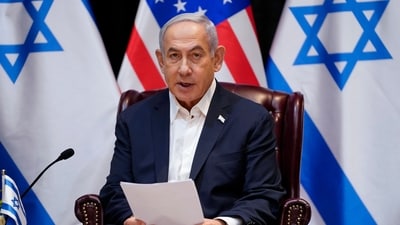 Israel-Hamas War: Israeli prime minister Benjamin Netanyahu speaks as he and president Joe Biden participate in an expanded bilateral meeting. (AP) Israel-Hamas War: Israeli prime minister Benjamin Netanyahu speaks as he and president Joe Biden participate in an expanded bilateral meeting. (AP)
