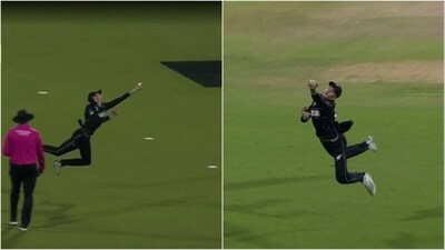 Mitchell Santner takes a brilliant diving catch against Afghanistan (Hotstar) Mitchell Santner takes a brilliant diving catch against Afghanistan (Hotstar)