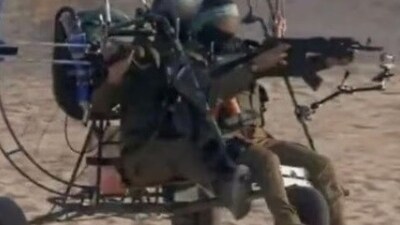 A screen grab of video showing Hamas terrorists on a hang glider. (File) A screen grab of video showing Hamas terrorists on a hang glider. (File)