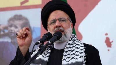 Israel-Hamas War: Iranian President Ebrahim Raisi speaks to the crowds, gathered to protest in Tehran in support of Palestinians in Gaza. (AFP)