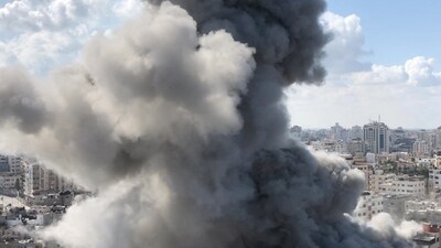 Israel-Hamas War: Smoke rises following a blast amid the ongoing conflict between Israel and Hamas, in Gaza City. (Reuters)