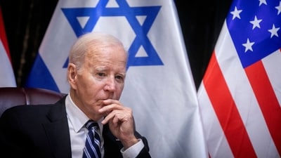 Israel-Hamas War: US President Joe Biden joins Israel's Prime Minister for the start of the Israeli war cabinet meeting, in Tel Aviv. (AFP) Israel-Hamas War: US President Joe Biden joins Israel's Prime Minister for the start of the Israeli war cabinet meeting, in Tel Aviv. (AFP)