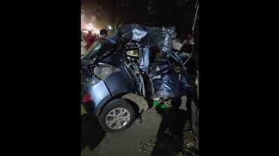 Mangled remains of the car.
