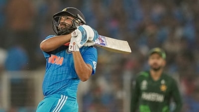 India's captain Rohit Sharma plays a shot during the ICC Men's Cricket World Cup 2023 match between India and Pakistan (PTI) India's captain Rohit Sharma plays a shot during the ICC Men's Cricket World Cup 2023 match between India and Pakistan (PTI)