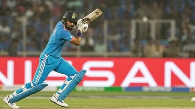 Ahmedabad: India's KL Rahul plays a shot during the ICC Men's Cricket World Cup 2023 match between India and Pakistan (PTI) Ahmedabad: India's KL Rahul plays a shot during the ICC Men's Cricket World Cup 2023 match between India and Pakistan (PTI)
