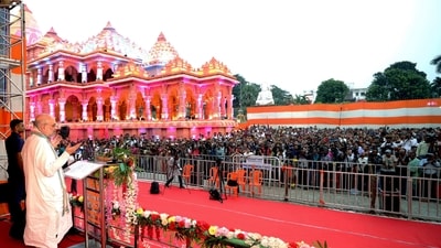"I am not here to discuss politics, but I will continue to visit Bengal and pursue my fight until we witness a change in the state's (political) landscape," he stated, during the Durga Puja inauguration. (PTI) "I am not here to discuss politics, but I will continue to visit Bengal and pursue my fight until we witness a change in the state's (political) landscape," he stated, during the Durga Puja inauguration. (PTI)