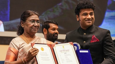 Renowned music director Devi Sri Prasad won the Best Music Director Award for his composition in the Telugu blockbuster film Pushpa: The Rise. (PTI) Renowned music director Devi Sri Prasad won the Best Music Director Award for his composition in the Telugu blockbuster film Pushpa: The Rise. (PTI)