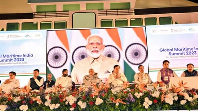 PM Modi inaugurated the third Global Maritime India Summit (GIMS) via a video-link. (X/@sarbanandsonwal) PM Modi inaugurated the third Global Maritime India Summit (GIMS) via a video-link. (X/@sarbanandsonwal)