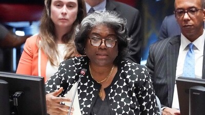 Israel-Hamas War: US ambassador to the UN Linda Thomas-Greenfield speaks at the Security Council meeting. (AFP)