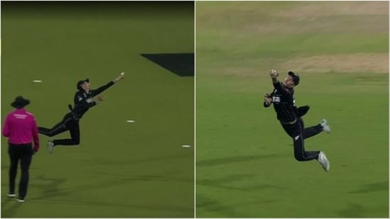 Mitchell Santner takes a brilliant diving catch against Afghanistan (Hotstar)