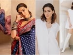 Kriti Sanon shines bright in chic all-white look and Navratri-ready saree attire. Kriti Sanon shines bright in chic all-white look and Navratri-ready saree attire.