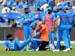 India's Hardik Pandya being given medical treatment after injuring his left ankle while bowling during their match against Bangladesh. India's Hardik Pandya being given medical treatment after injuring his left ankle while bowling during their match against Bangladesh.