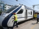 New Delhi, India - Oct. 1, 2023: Workers clean a Vande Bharat Express train at Hazrat Nizamuddin railway station, The Indian Railway introduced the '14 minutes of miracle� concept for speedy cleaning of trains from October 1, starting with 29 Vande Bharat trains at their respective destination stations across the country, in New Delhi, India, on Sunday, October 1, 2023. (Photo by Arvind Yadav/ Hindustan Times) New Delhi, India - Oct. 1, 2023: Workers clean a Vande Bharat Express train at Hazrat Nizamuddin railway station, The Indian Railway introduced the '14 minutes of miracle� concept for speedy cleaning of trains from October 1, starting with 29 Vande Bharat trains at their respective destination stations across the country, in New Delhi, India, on Sunday, October 1, 2023. (Photo by Arvind Yadav/ Hindustan Times)