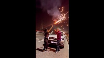 A screengrab of the video of the incident in Noida, which surfaced on social media on Wednesday. A screengrab of the video of the incident in Noida, which surfaced on social media on Wednesday.