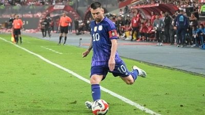 Argentina's forward Lionel Messi shoots the ball during the 2026 FIFA World Cup South American qualification football match (AFP) Argentina's forward Lionel Messi shoots the ball during the 2026 FIFA World Cup South American qualification football match (AFP)