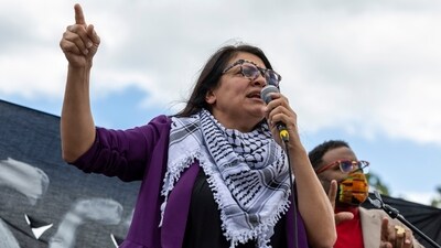 Rep. Rashida Tlaib speaks during a demonstration calling for a ceasefire in Gaza near the Capitol in Washington on October 18. (AP)