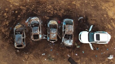 An aerial view shows the burnt cars of festival-goers at the site of an attack on the Nova Festival by Hamas gunmen from Gaza, near Israel's border with the Gaza Strip, in southern Israel, October 12, 2023 (REUTERS/Ilan Rosenberg) An aerial view shows the burnt cars of festival-goers at the site of an attack on the Nova Festival by Hamas gunmen from Gaza, near Israel's border with the Gaza Strip, in southern Israel, October 12, 2023 (REUTERS/Ilan Rosenberg)