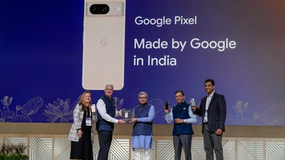 Union IT Minister Ashwini Vaishnaw with Sanjay Gupta (2nd R), the vice president and country head of Google India, Rick Osterloh (2nd L), senior vice president, devices and services, Google and others at the ninth edition of Google for India event, in New Delhi. (PTI) Union IT Minister Ashwini Vaishnaw with Sanjay Gupta (2nd R), the vice president and country head of Google India, Rick Osterloh (2nd L), senior vice president, devices and services, Google and others at the ninth edition of Google for India event, in New Delhi. (PTI)