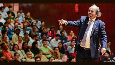 Padma Shri awardee GD Yadav interacting with the audience at Panjab University law auditorium on Thursday