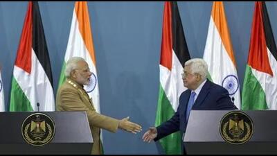 Prime Minister Narendra Modi shakes hands with Palestinian President Mahmoud Abbas in February, 2018. (AP file photo) Prime Minister Narendra Modi shakes hands with Palestinian President Mahmoud Abbas in February, 2018. (AP file photo)