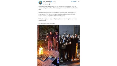 AirAsia CEO Tony Fernandes's LinkedIn post. (LinkedIn/Tony Fernandes) AirAsia CEO Tony Fernandes's LinkedIn post. (LinkedIn/Tony Fernandes)