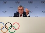 International Olympic Committee (IOC) President Thomas Bach gestures while speaking during the second day of the 141st IOC session in Mumbai
