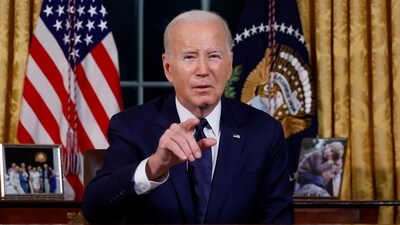 President Joe Biden speaks from the Oval Office of the White House Thursday, Oct. 19, 2023, in Washington, about the war in Israel and Ukraine. (Jonathan Ernst/Pool via AP) (AP) President Joe Biden speaks from the Oval Office of the White House Thursday, Oct. 19, 2023, in Washington, about the war in Israel and Ukraine. (Jonathan Ernst/Pool via AP) (AP)