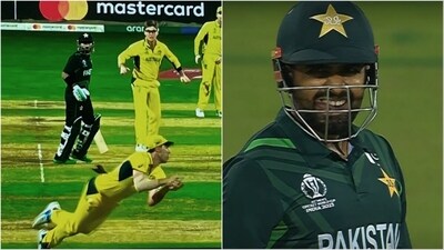 Pat Cummins' catch helped dismiss Babar Azam early in PAK vs AUS game at 2023 World Cup (Hotstar) Pat Cummins' catch helped dismiss Babar Azam early in PAK vs AUS game at 2023 World Cup (Hotstar)