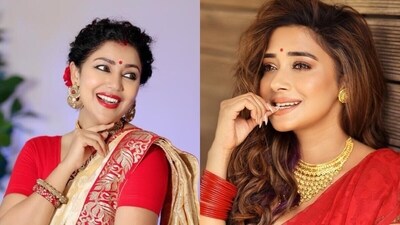 Debina Bonnerjee, Tina Datta, bengali actors on Durga Puja Debina Bonnerjee, Tina Datta, bengali actors on Durga Puja