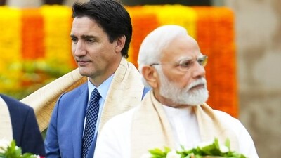 Canada's Prime Minister Justin Trudeau walks past Indian PM Narendra Modi at the Raj Ghat during the G20 Summit in New Delhi. (AP) Canada's Prime Minister Justin Trudeau walks past Indian PM Narendra Modi at the Raj Ghat during the G20 Summit in New Delhi. (AP)