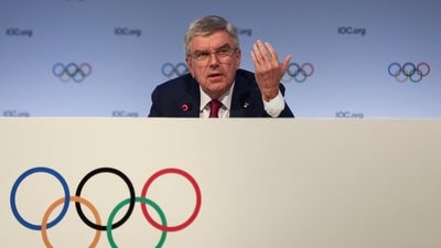 International Olympic Committee (IOC) President Thomas Bach gestures while speaking during the second day of the 141st IOC session in Mumbai (REUTERS)
