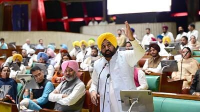 Punjab chief minister Bhagwant Mann in the assembly on Friday. (Ravi Kumar/HT) Punjab chief minister Bhagwant Mann in the assembly on Friday. (Ravi Kumar/HT)