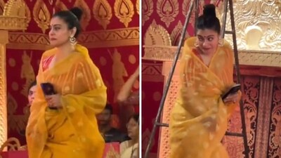 Kajol began her Durga Puja celebrations with a bright yellow saree. Kajol began her Durga Puja celebrations with a bright yellow saree.