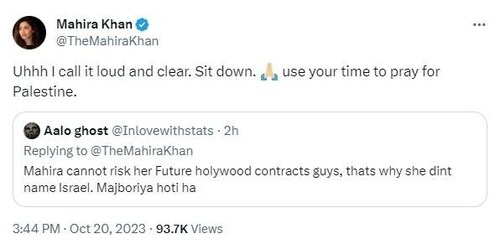 Mahira responded to a X user.